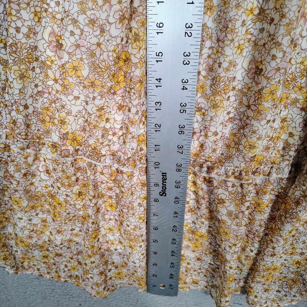 Sincerely Jules Dress Womens XL Yellow Floral Smocked Ruffle Long Sleeve Cottage - Picture 7 of 14